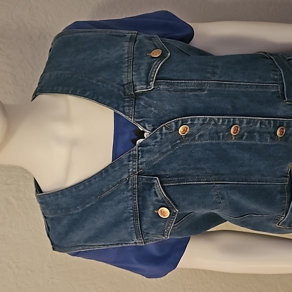 VTG ROYAL SPORT 1980s Western Cowboy Core Denim Button Down Waistcoat Vest - Picture 4 of 10
